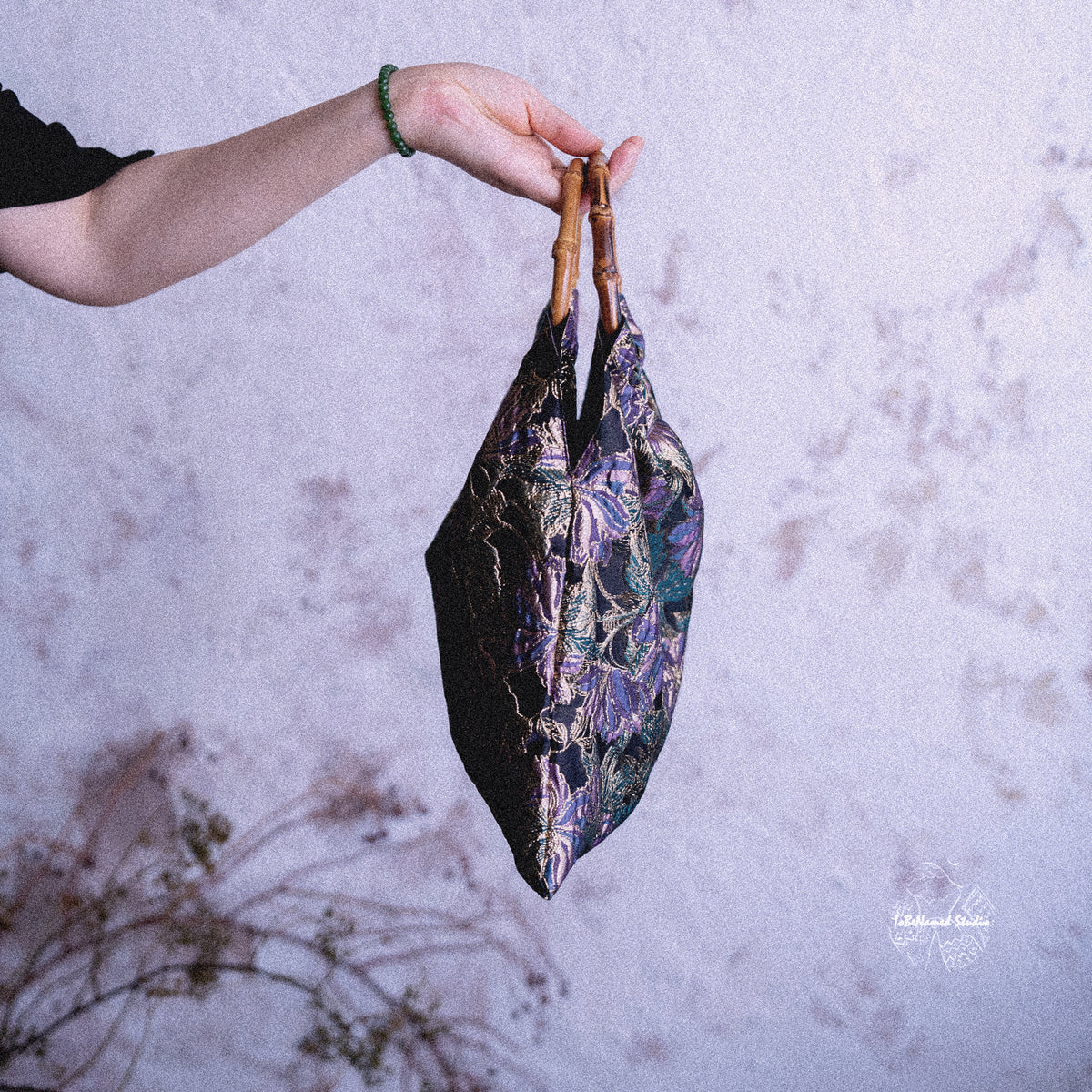 VIOLETTOMANIA Purple Floral Jacquard Bamboo Handbag