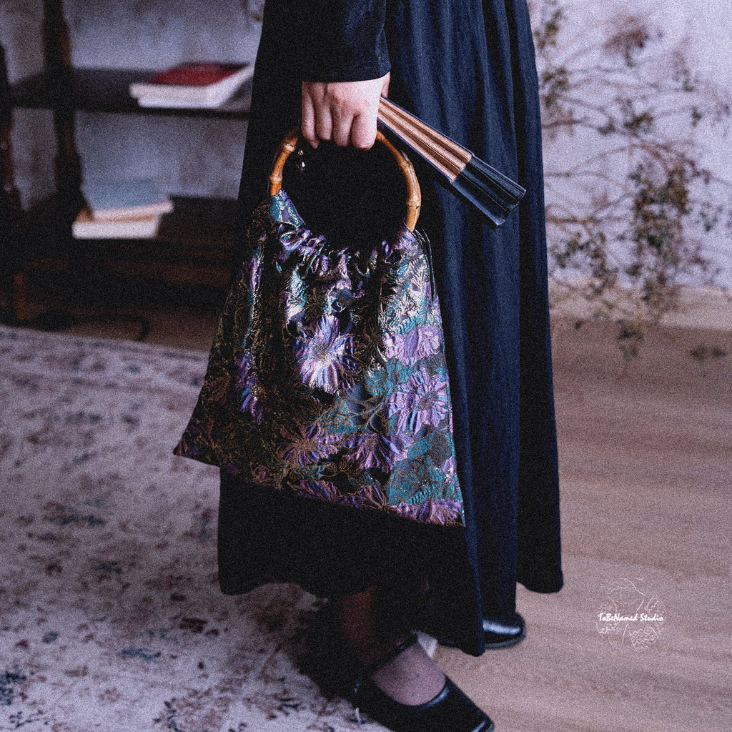 VIOLETTOMANIA Purple Floral Jacquard Bamboo Handbag