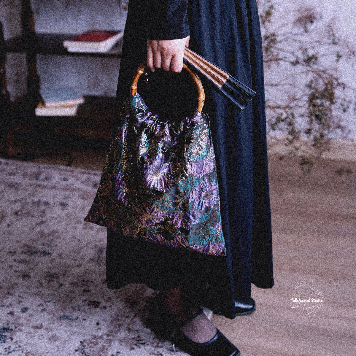 VIOLETTOMANIA Purple Floral Jacquard Bamboo Handbag