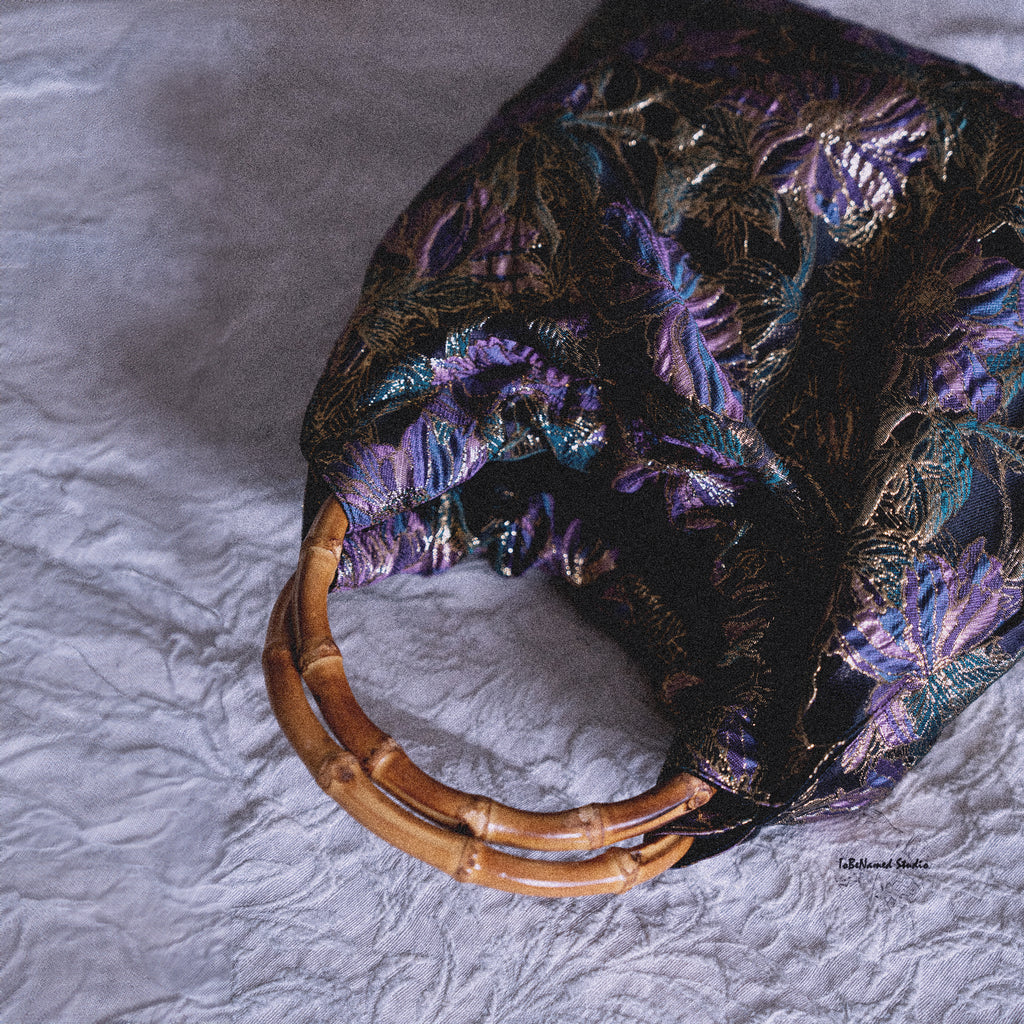 VIOLETTOMANIA Purple Floral Jacquard Bamboo Handbag