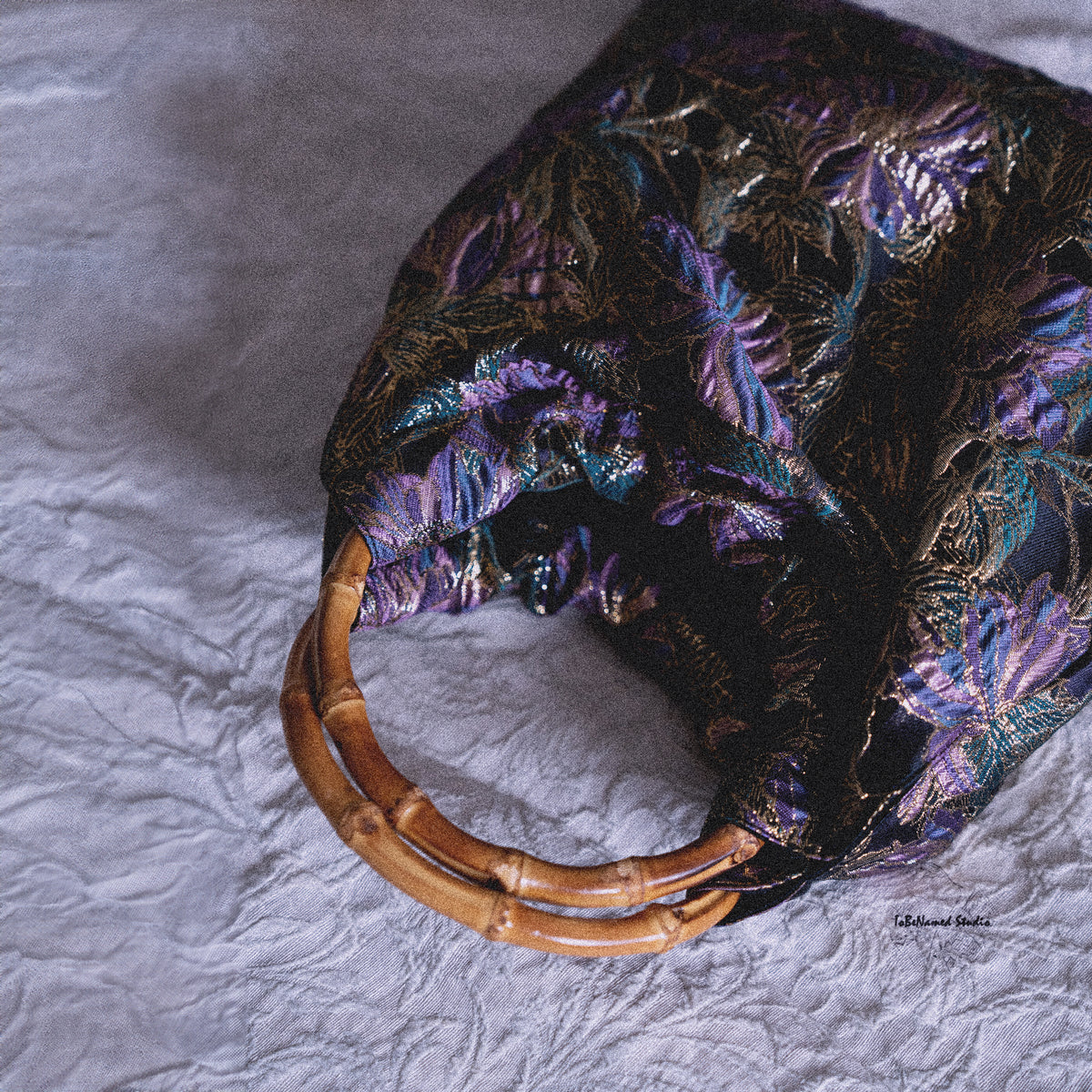VIOLETTOMANIA Purple Floral Jacquard Bamboo Handbag