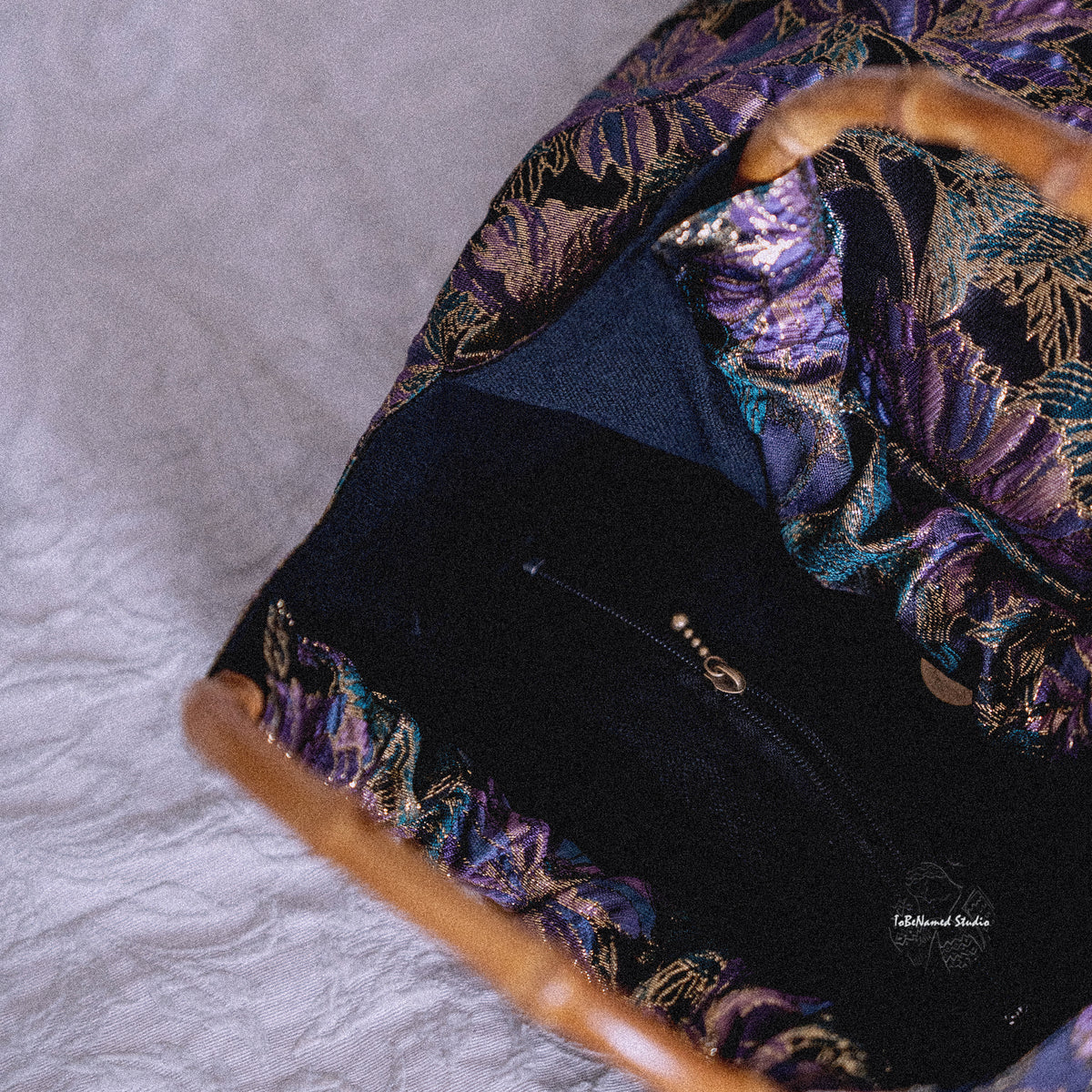VIOLETTOMANIA Purple Floral Jacquard Bamboo Handbag